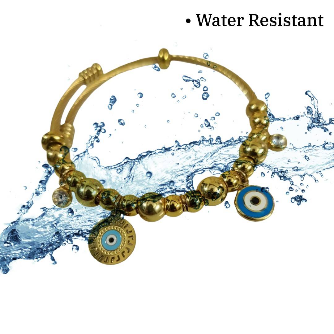 Gold Evil Eye Charm Bracelet with Beads, Blue Protection Charms, Adjustable, Anti Tarnish, Water Resistant, Lightweight, Gift Packaged