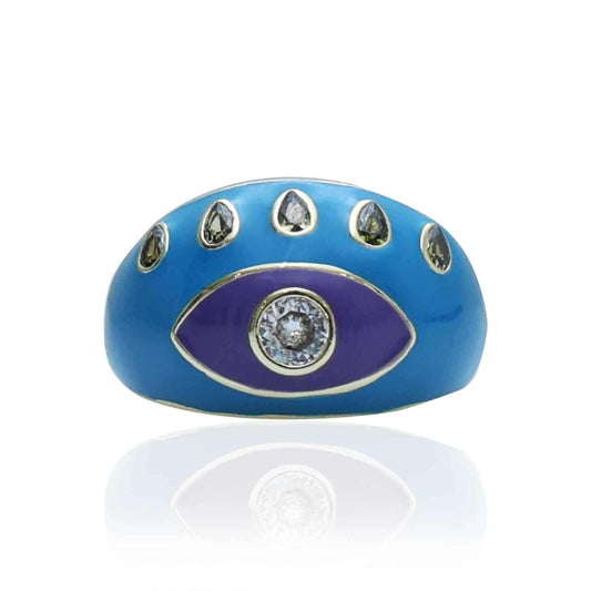 Gold Eye Ring | Blue Ring | Gold Plated Evil Eye Ring for Women | Artificial Jewellery