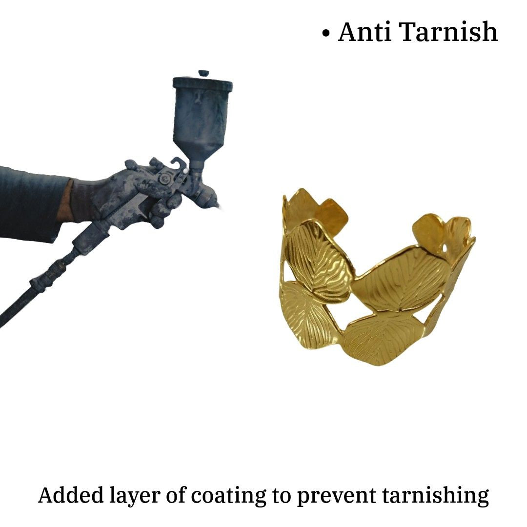 Gold Leaf Design Cuff Bracelet, Metal, Statement Jewelry, Adjustable Open Band, Anti Tarnish, Water Resistant, Lightweight, Gift Packaged