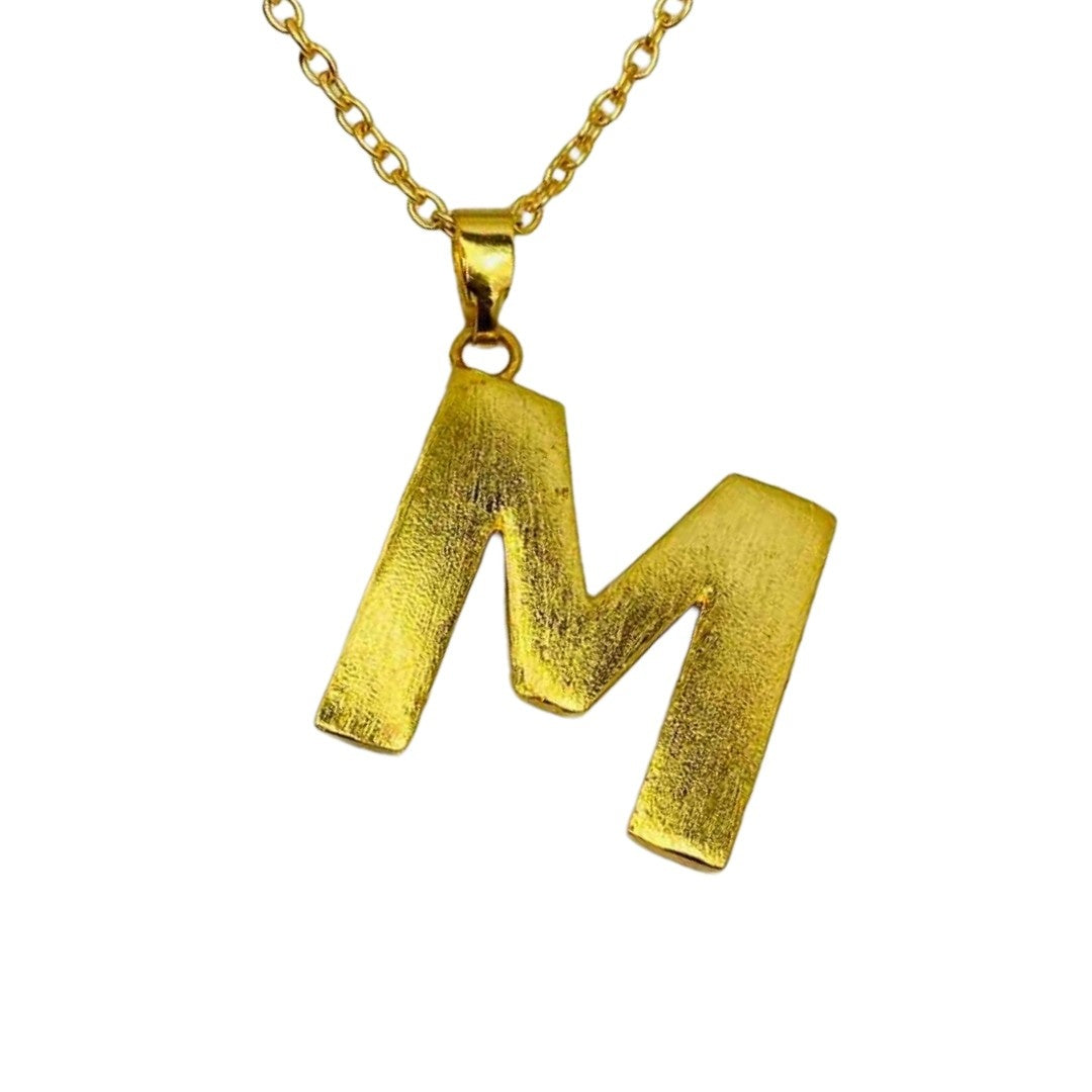 Gold Name Pendant Designs for Female | Gold Plated M Word Necklace | Initial Jewellery