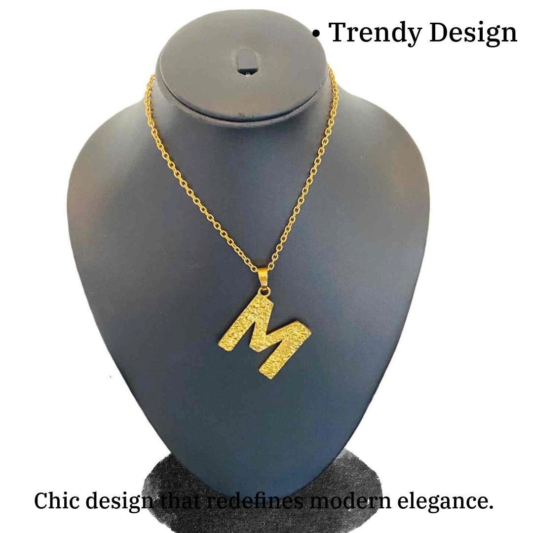 Gold Name Pendant Designs for Female | Gold Plated M Word Necklace | Initial Jewellery