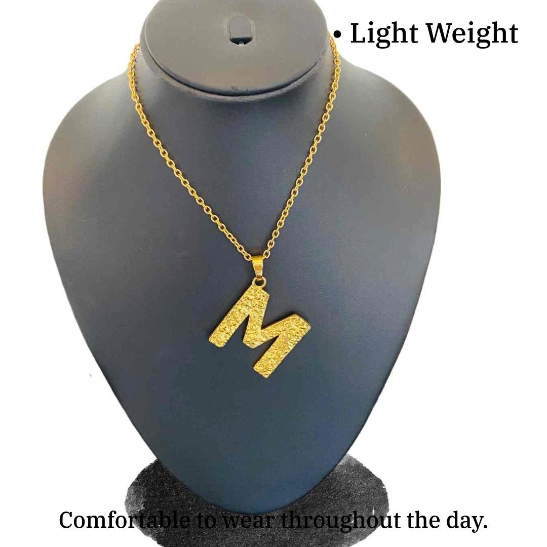 Gold Name Pendant Designs for Female | Gold Plated M Word Necklace | Initial Jewellery