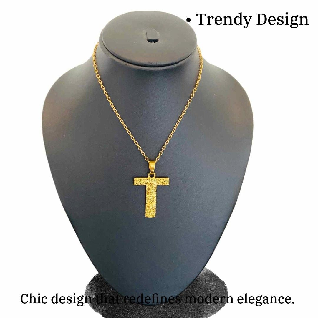 Gold Name  Locket | Gold Plated T Word Necklace for Women | Initial Jewellery