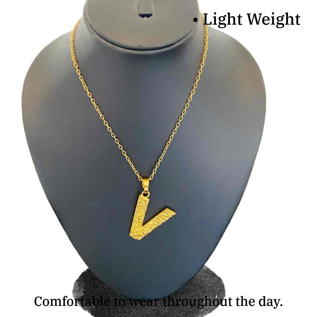 Name Plated | Gold Plated V Word Necklace for Women | Initial Jewellery