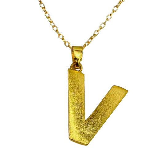 Name Plated | Gold Plated V Word Necklace for Women | Initial Jewellery