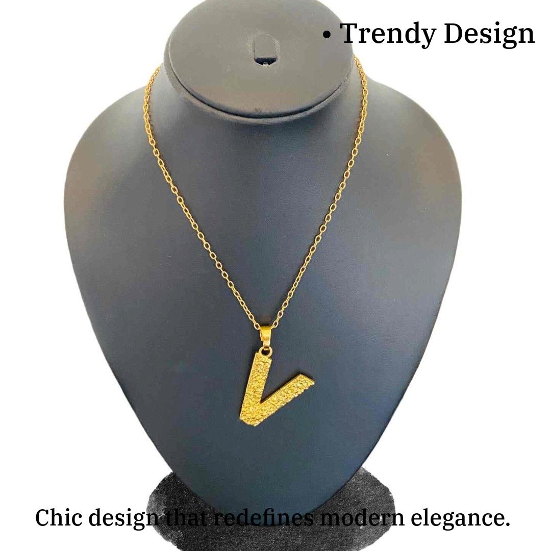 Name Plated | Gold Plated V Word Necklace for Women | Initial Jewellery
