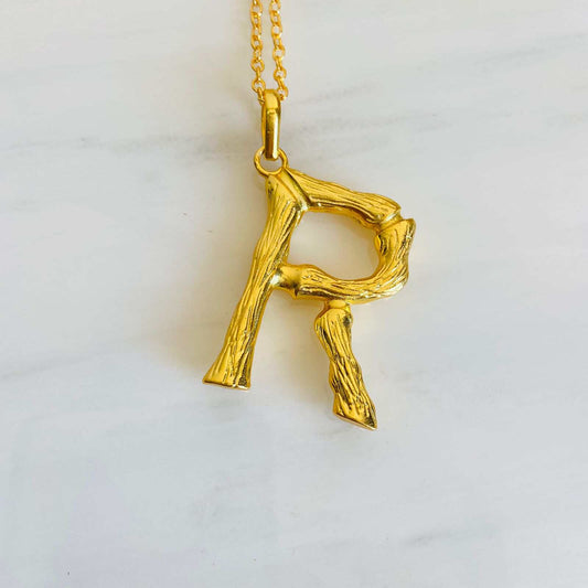 Gold Name Pendant | R Alphabet Necklace for Women | Initial Jewelry