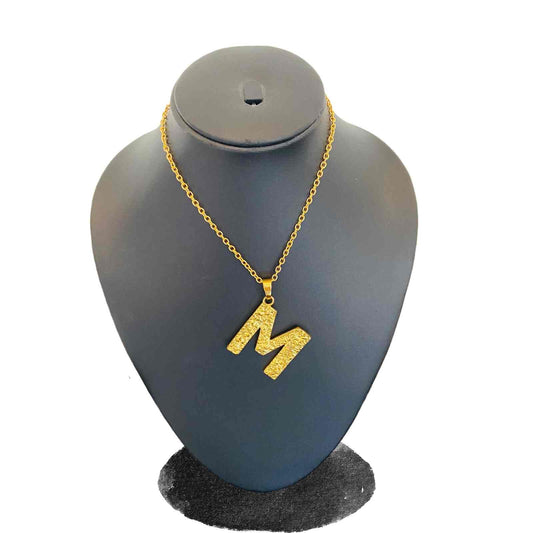 Gold Name Pendant Designs for Female | Gold Plated M Word Necklace | Initial Jewellery