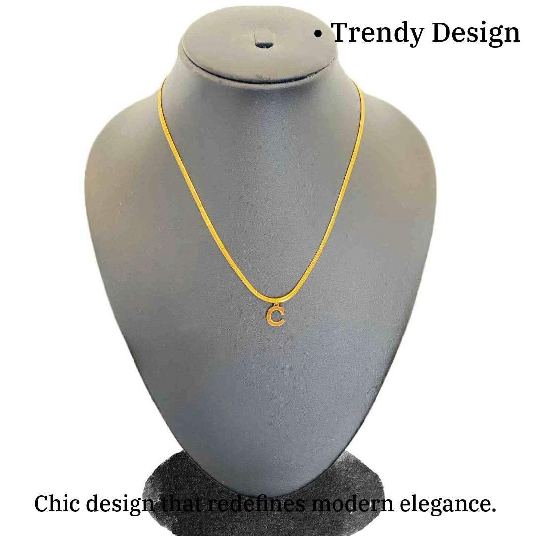 Chain With Name Gold | Gold Plated C Word Necklace for Women | Initial Jewellery