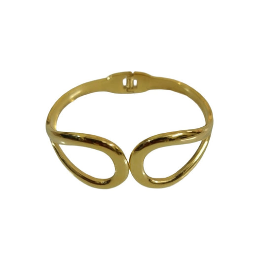 Gold Plated Hinged Bangle Bracelet, 6.5 cm, Open Teardrop Design, Fashion Jewelry, Anti Tarnish, Water Resistant, Lightweight, Gift Packaged