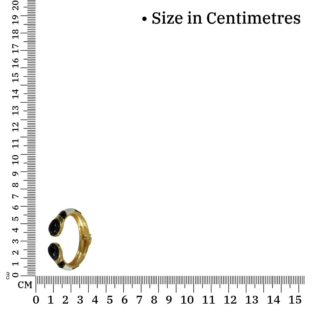 Gold Plated Hinged Bracelet with Black Ends, Open Cuff Bangle, Adjustable, Fashion Jewelry for Women, Anti Tarnish, Water Resistant, Lightweight, Gift Packaged