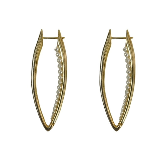 Gold Plated Hoop Earrings with Pearls, Elongated Oval Shape, 5 cm, Anti Tarnish, Water Resistant, Lightweight, Gift PackagedGold Plated Hoop Earrings with Pearls, Elongated Oval Shape, 5 cm, Anti Tarnish, Water Resistant, Lightweight, Gift Packaged