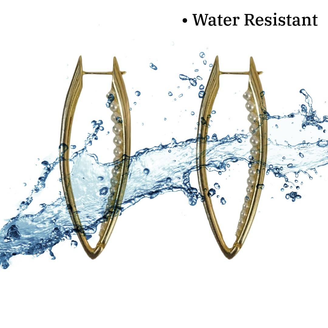 Gold Plated Hoop Earrings with Pearls, Elongated Oval Shape, 5 cm, Anti Tarnish, Water Resistant, Lightweight, Gift PackagedGold Plated Hoop Earrings with Pearls, Elongated Oval Shape, 5 cm, Anti Tarnish, Water Resistant, Lightweight, Gift Packaged