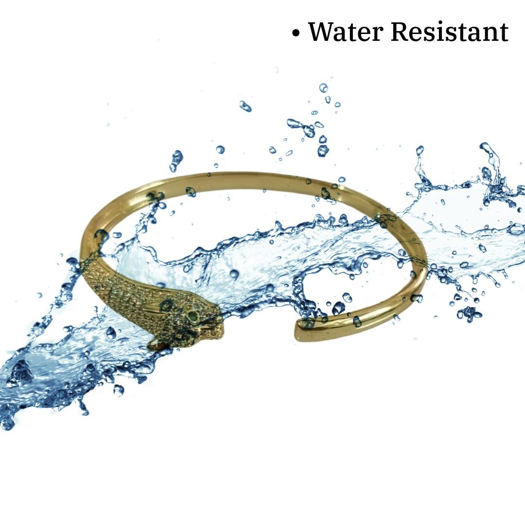 Gold Plated Leopard Cuff Bracelet, 6.5 cm, Open Bangle, Animal Design with Green Eye, Anti Tarnish, Water Resistant, Lightweight, Gift Packaged