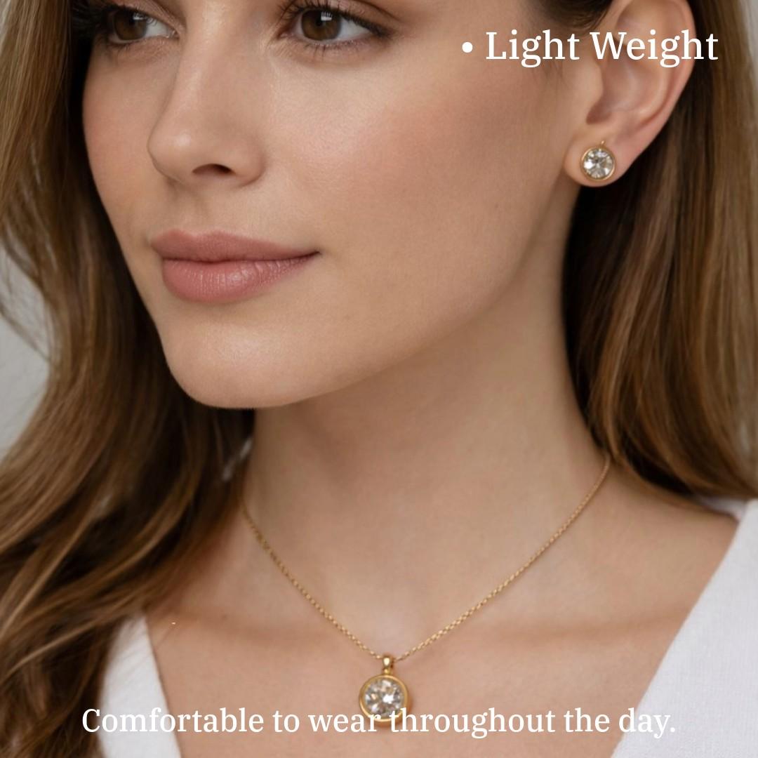 Gold Plated Necklace and Earring Set for Women, Crystal Pendant Jewelry Set, Anti Tarnish, Water Resistant, Lightweight, Gift Packaged