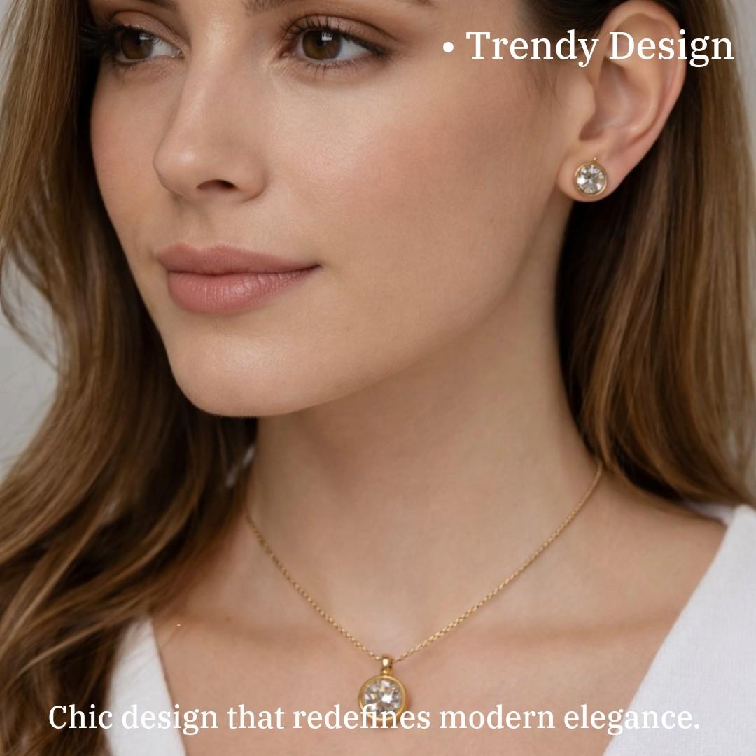 Gold Plated Necklace and Earring Set for Women, Crystal Pendant Jewelry Set, Anti Tarnish, Water Resistant, Lightweight, Gift Packaged