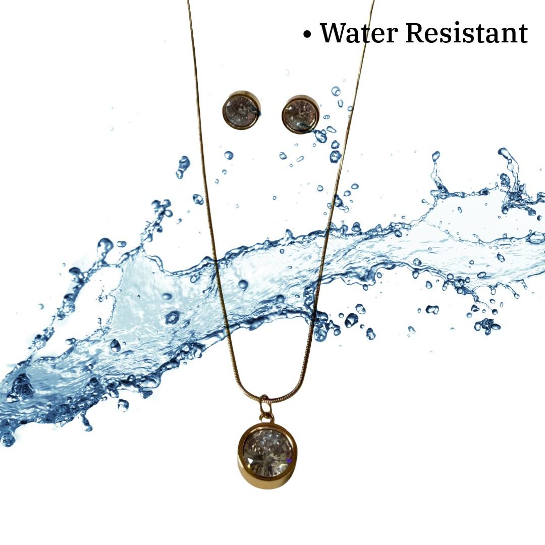 Gold Plated Necklace and Earring Set for Women, Crystal Pendant Jewelry Set, Anti Tarnish, Water Resistant, Lightweight, Gift Packaged