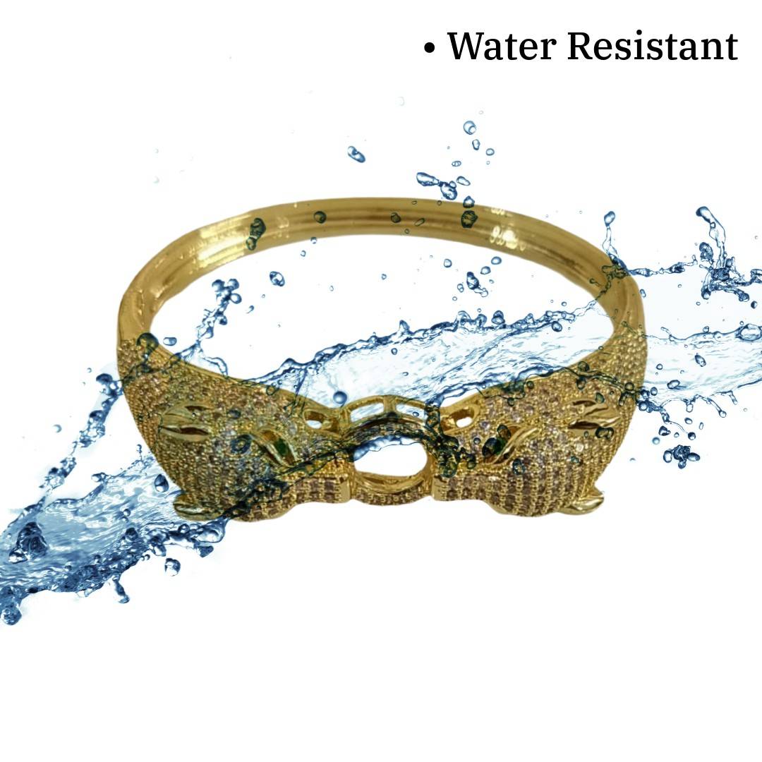Gold Plated Panther Bangle, Textured Design with Green Eyes, 6.5 cm, Animal Motif Bracelet, Anti Tarnish, Water Resistant, Lightweight, Gift Packaged