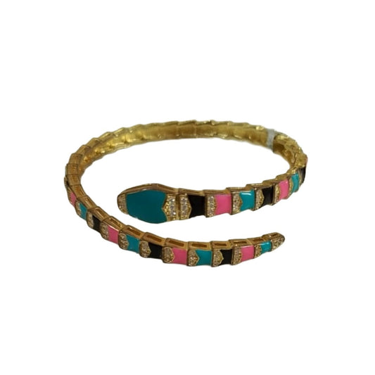 Gold Plated Snake Bracelet with Multicolor Enamel, 6.5 cm, Turquoise Pink Black, Anti Tarnish, Water Resistant, Lightweight, Gift Packaged