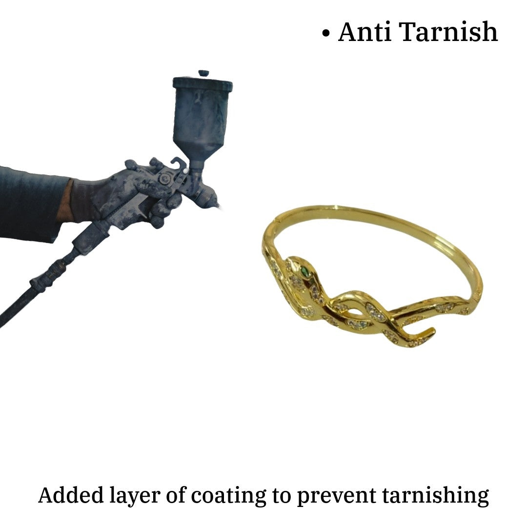 Gold Plated Snake Design Bracelet with Crystal Accents, 6 cm, Fashion Jewelry, Anti Tarnish, Water Resistant, Lightweight, Gift Packaged