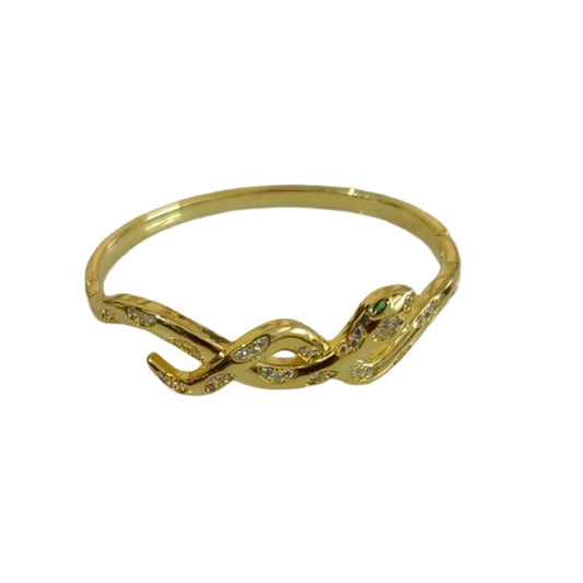 Gold Plated Snake Design Bracelet with Crystal Accents, 6 cm, Fashion Jewelry, Anti Tarnish, Water Resistant, Lightweight, Gift Packaged