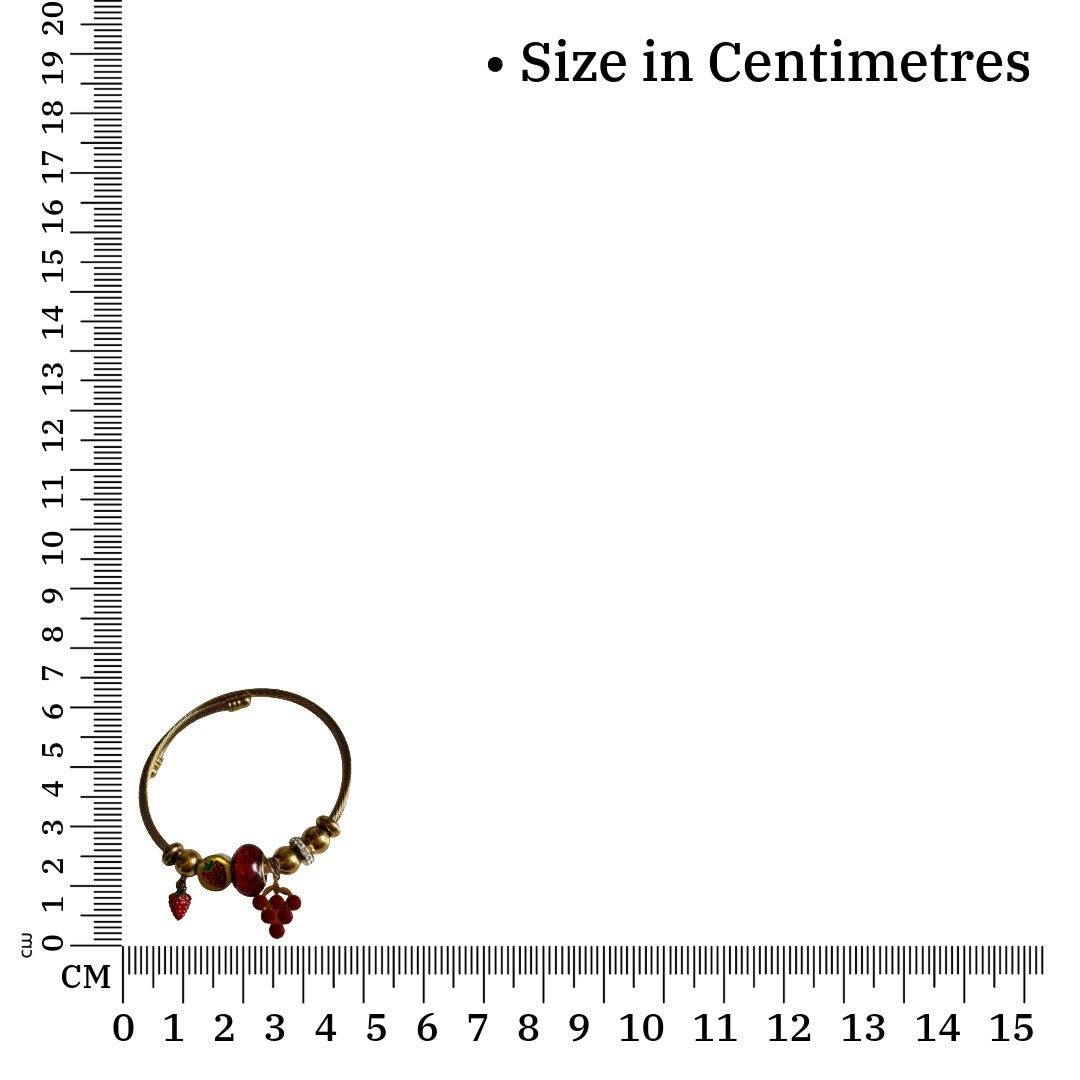 Gold Plated Twisted Bracelet for Girls with Red Glitter Beads, Strawberry and Grape Charms, Adjustable Bracelet, Anti Tarnish, Water Resistant