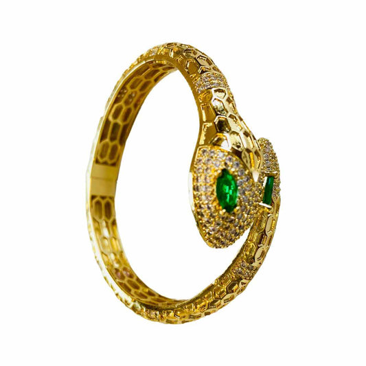 Gold Snake Bracelet With Green Eyes | Openable Bracelets | Anti Tarnish Jewellery