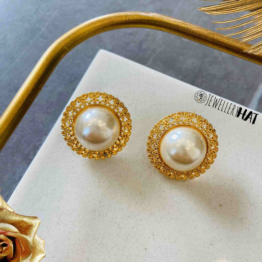 Gold Stud Earrings with Pearl