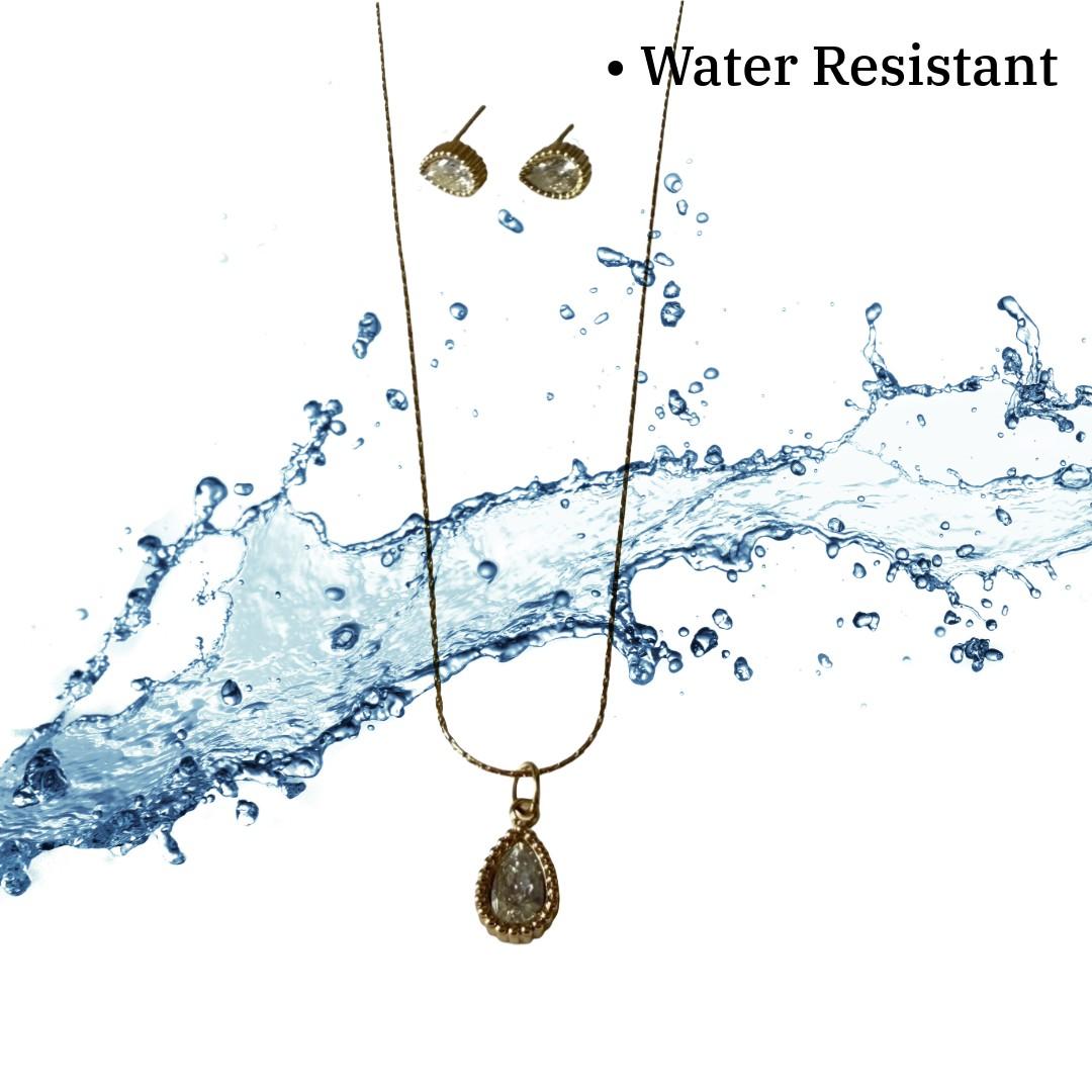 Gold Teardrop Pendant Necklace and Earrings Set for Women, Crystal Stone Jewelry, Anti Tarnish, Water Resistant, Lightweight, Gift Packaged