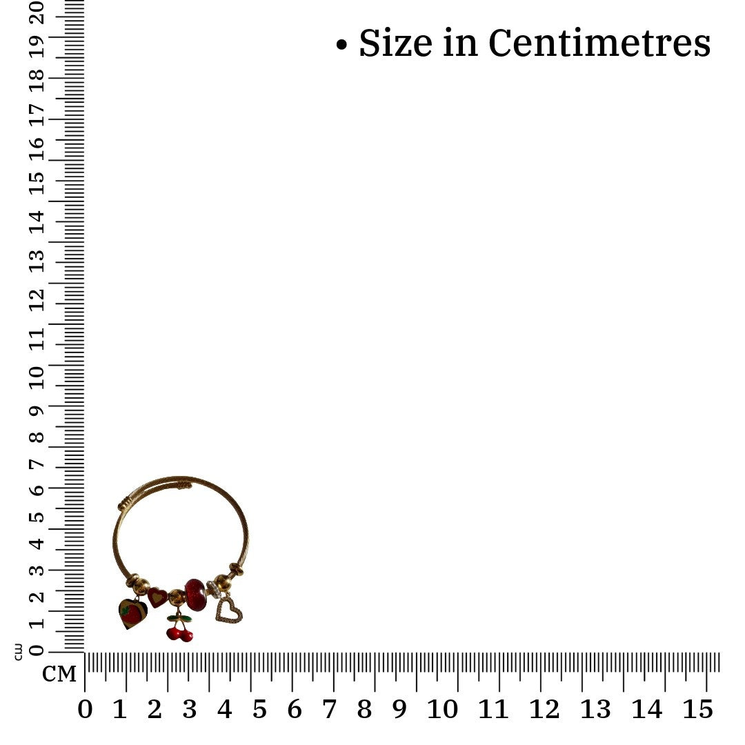 Gold Twisted Cable Bracelet for Women with Heart Charms, Cherry and Strawberry Dangles, Red and Gold Beaded Charm Bracelet