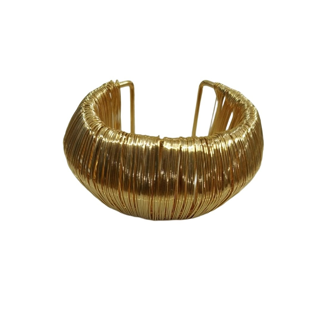 Gold Wire Wrapped Cuff Bracelet, Wide Statement Bangle, Textured Metal Design, Anti Tarnish, Water Resistant, Lightweight, Gift Packaged
