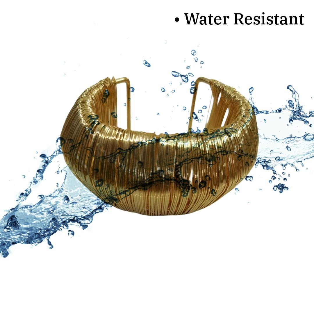 Gold Wire Wrapped Cuff Bracelet, Wide Statement Bangle, Textured Metal Design, Anti Tarnish, Water Resistant, Lightweight, Gift Packaged