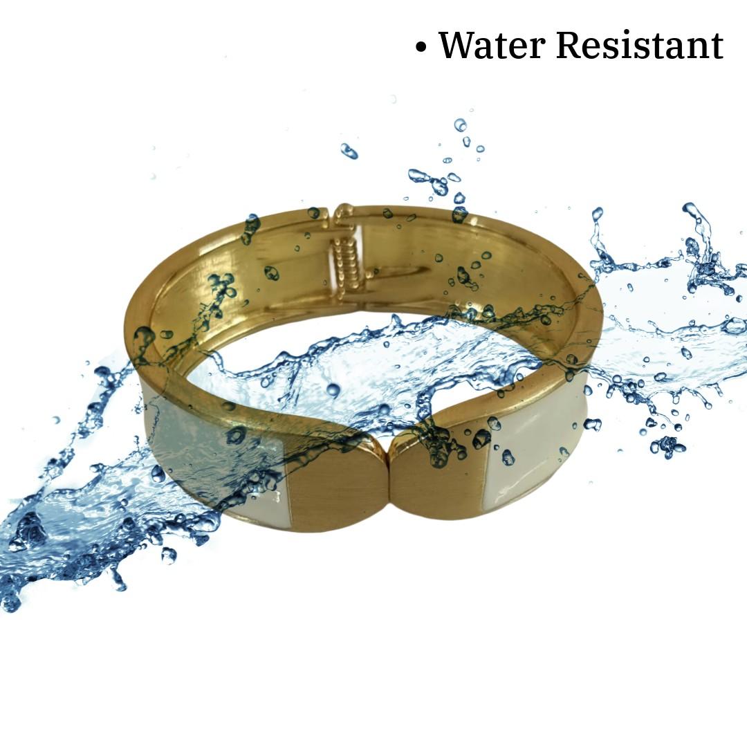 Gold and White Enamel Hinged Bangle Bracelet, Statement Cuff Style, 6.0 cm, Anti Tarnish, Water Resistant, Lightweight, Gift Packaged