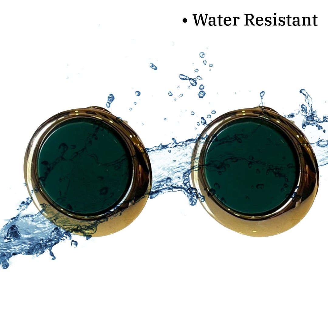 Green Earrings For Women, Gold-Plated Stud Earrings, Dark Green Enamel Center, Anti Tarnish, Water Resistant, Lightweight, Gift Packaged