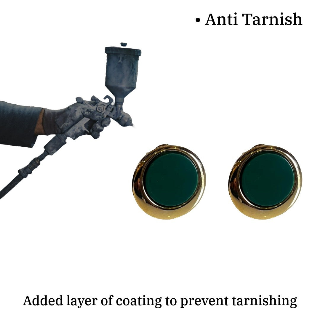 Green Earrings For Women, Gold-Plated Stud Earrings, Dark Green Enamel Center, Anti Tarnish, Water Resistant, Lightweight, Gift Packaged