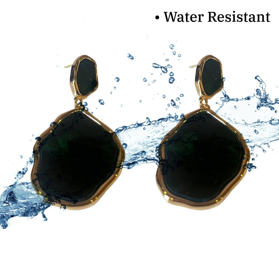Green Earrings, Gold-Plated Geometric Statement Dangle Earring, Women's Fashion Jewelry, Anti Tarnish, Water Resistant, Lightweight, Gift Packaged