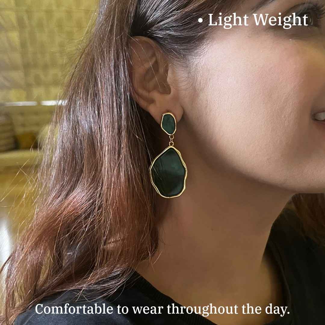 Green Earrings, Gold-Plated Geometric Statement Dangle Earring, Women's Fashion Jewelry, Anti Tarnish, Water Resistant, Lightweight, Gift Packaged