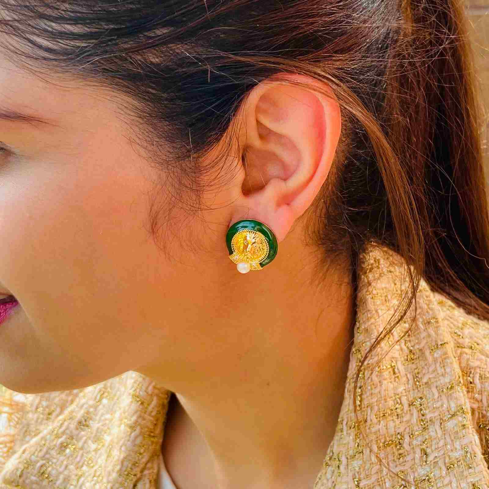 Green Earrings with Lion