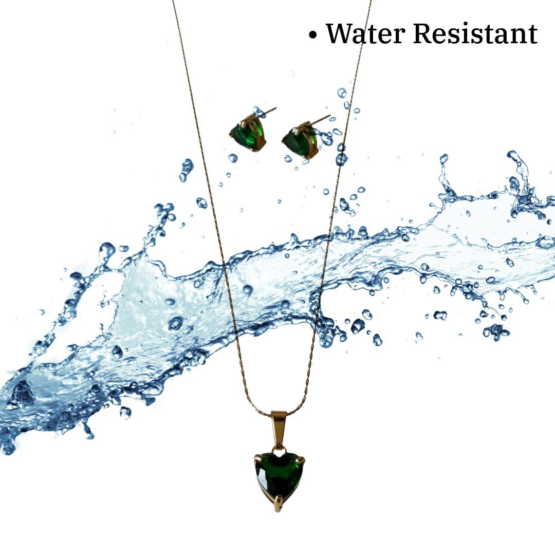 Green Heart Pendant Necklace and Earrings Jewelry Set for Women, Anti Tarnish, Water Resistant, Lightweight, Gift Packaged