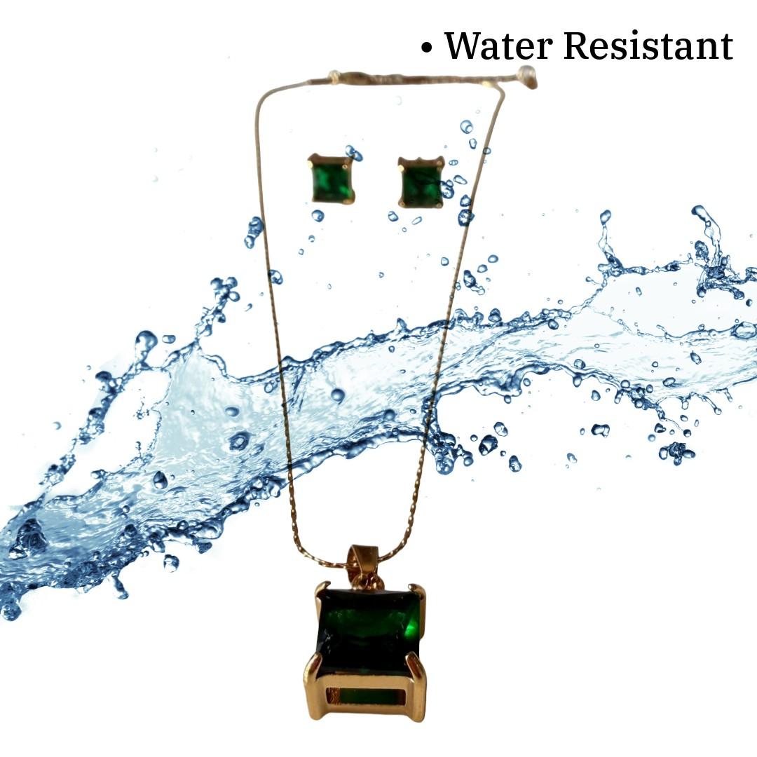 Green Stone Pendant Necklace and Earrings Set for Women, Gold Plated Jewelry Set, Anti Tarnish, Water Resistant, Lightweight, Gift Packaged