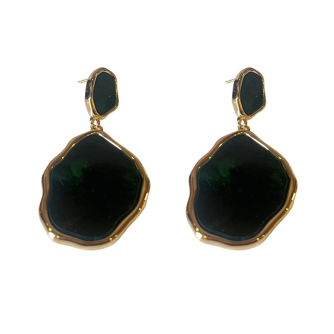 Green Earrings, Gold-Plated Geometric Statement Dangle Earring, Women's Fashion Jewelry, Anti Tarnish, Water Resistant, Lightweight, Gift Packaged