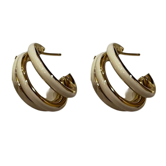 Hoop Earrings for Women, Gold-Plated and Cream Enamel, White, Fashion Jewellery, Anti Tarnish, Water Resistant, Lightweight, Gift Packaged