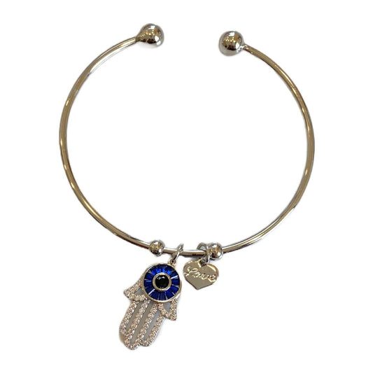 Humsa Bangle Silver With Mini Heart Charm | Best Quality Jewellery For Girls