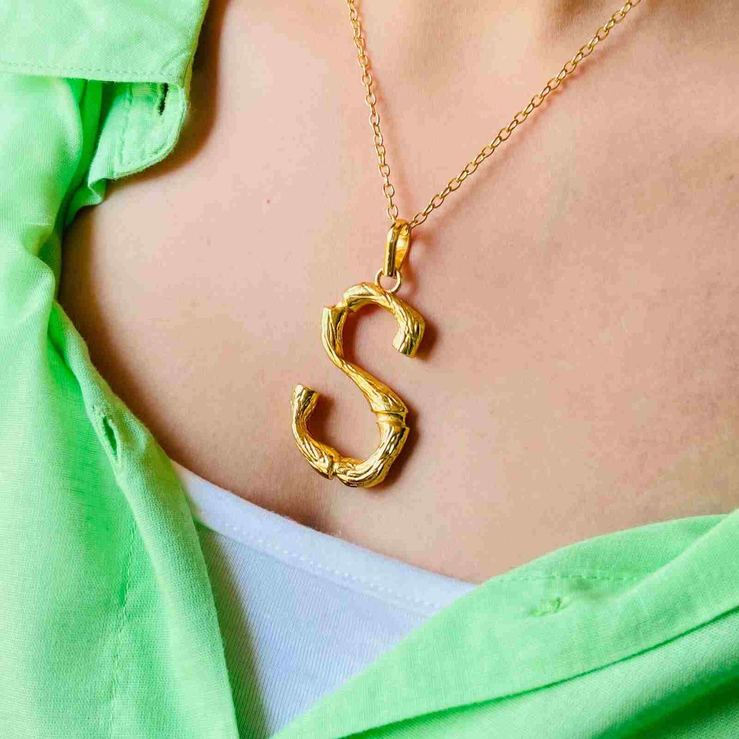 Initials Necklacs Bamboo Style - Gold Plated - Premium Collection Fashion Jewellery October 2022 Western Jewellery