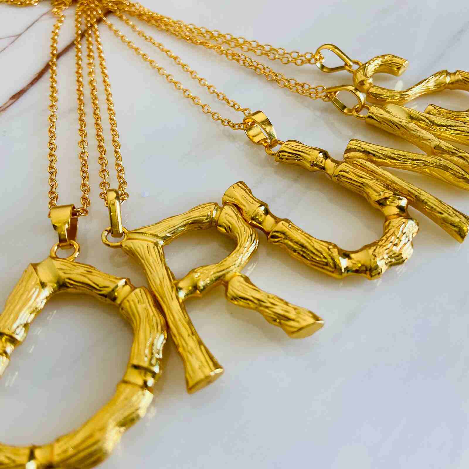 Initials Necklacs Bamboo Style - Gold Plated - Premium Collection Fashion Jewellery October 2022 Western Jewellery