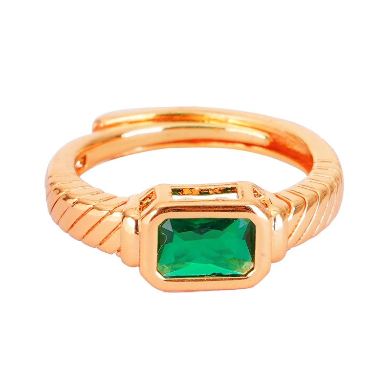 Ladies Gold Ring With Emerald Stone | Imitation Jewellery