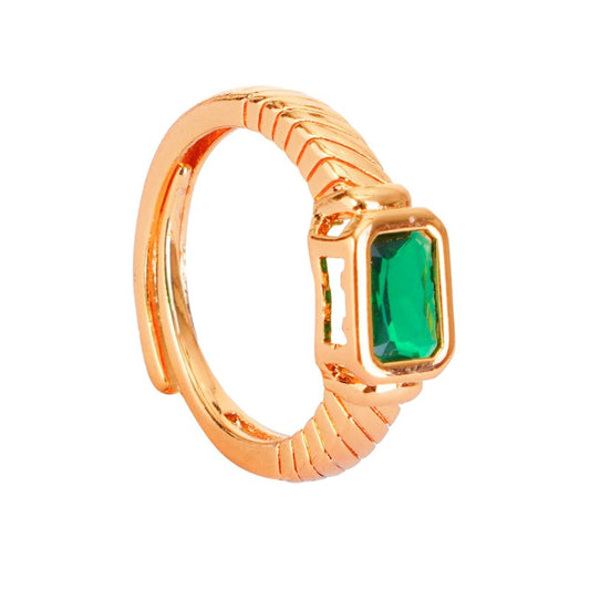 Ladies Gold Ring With Emerald Stone | Imitation Jewellery
