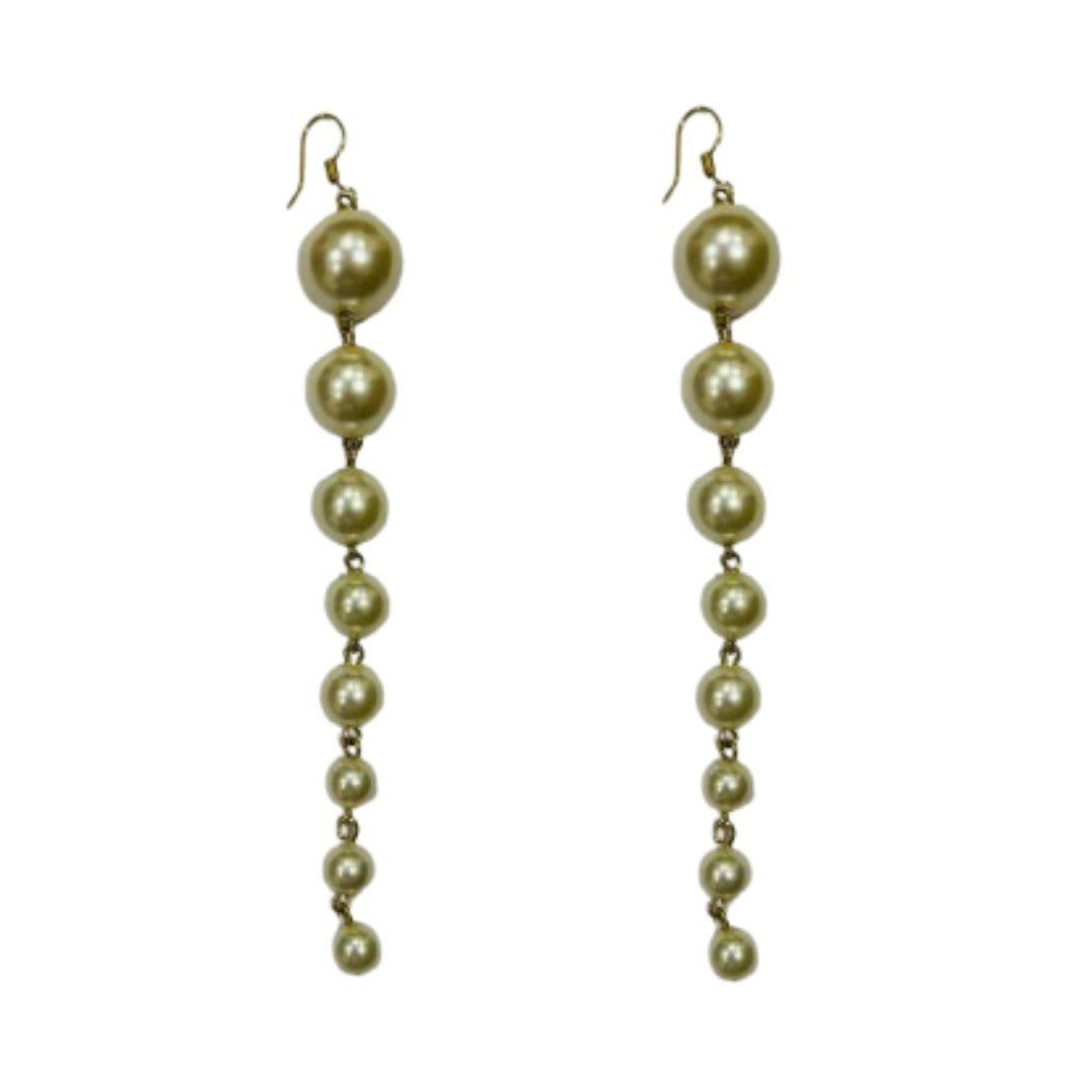 Long Pearl Drop Dangle Earrings, 8 Beads, 11 cm, Cream White, Fish Hook, Anti Tarnish, Water Resistant, Lightweight, Gift Packaged