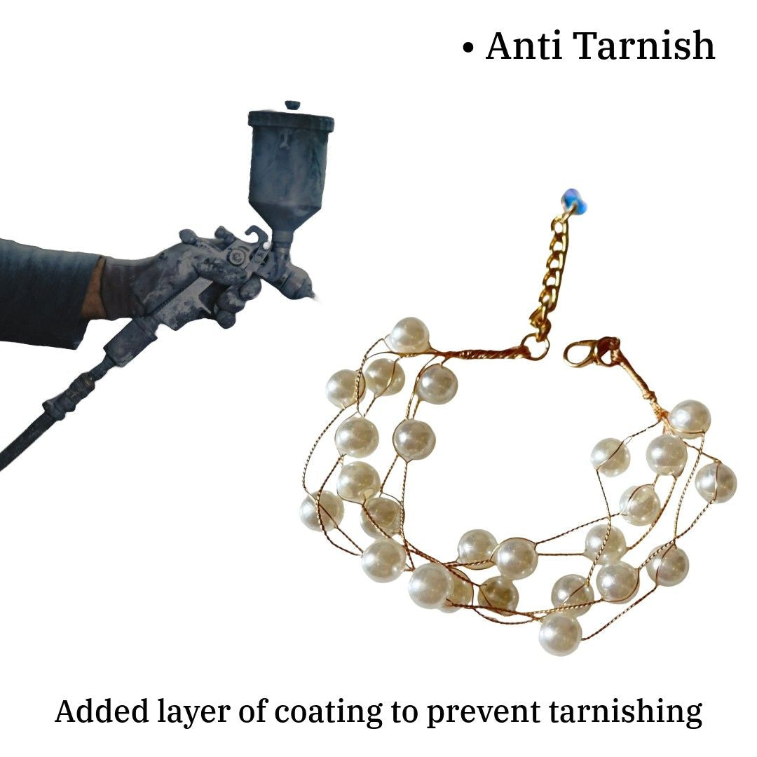 Multi-Strand Pearl Bracelet for Women, Gold-Plated Chain, Layered Design, Anti Tarnish, Water Resistant, Lightweight, Gift Packaged