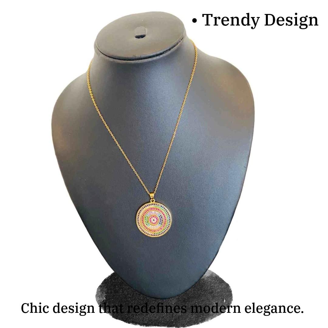 Pendant Round Gold | Gold Plated Round Necklace for Women | Artificial Jewellery